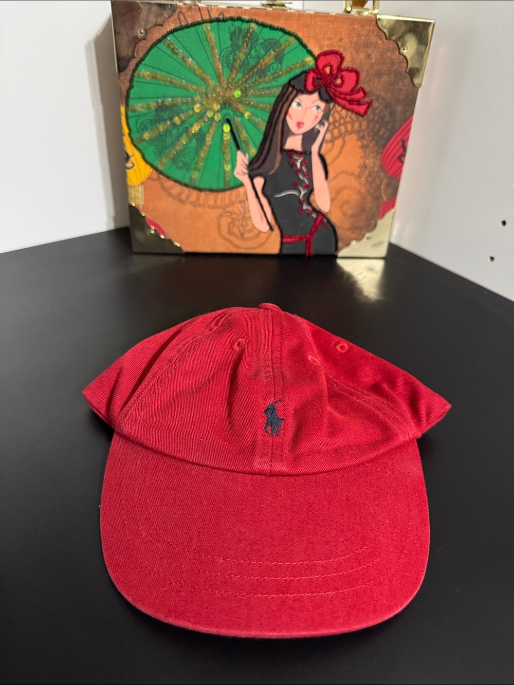 Ralph Lauren Red Baseball Cap with Navy Pony INFANT SIZE